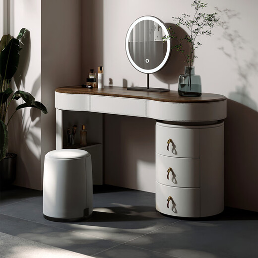 Huichuangyuan high-end French retro black walnut modern minimalist bedroom saddle leather storage and storage dresser makeup table 1.0 meter dresser + makeup stool black walnut veneer only need to install feet