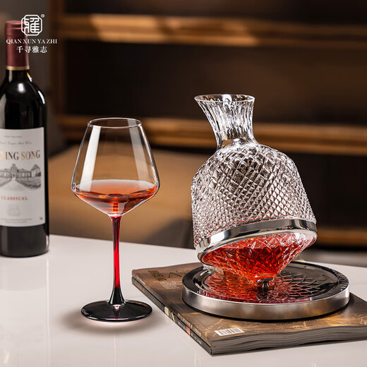Qianxun Yazhi French retro style light luxury red wine glass decanter set of home high-end decanter upside down Bordeaux wine glass holder (main picture) 430ML red rod Bordeaux x 6 pieces + rotating decanter + cup holder