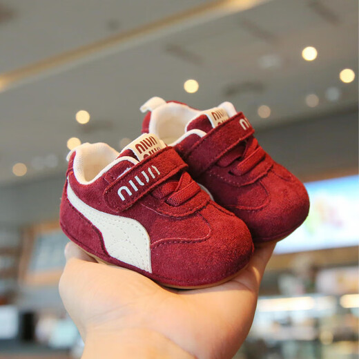 Ginoble autumn toddler shoes for boys and girls 0-2 years old Korean Boken shoes soft sole non-slip casual anti-fall shoes 12 FX8938 dark red 14 110mm inner length 11cm in size 14
