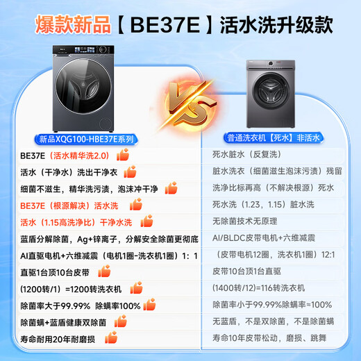 Haier washing machine Yunxi 4.0 new product BE37E direct drive living water essence washing blue shield sterilization Ultra-thin drum washing machine fully automatic 10kg washing and drying state subsidy 20% washing and drying crystal color screen + direct drive living water essence washing + blue shield double sterilization + intelligent drying