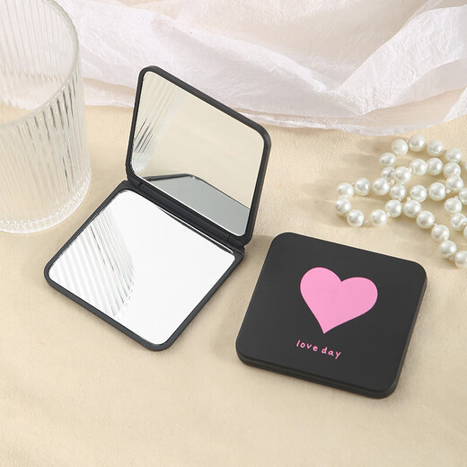 DIY mini cosmetic mirror portable cross-border high-looking foldable portable mirror mini diy small black mirror LED portable mirror small black mirror love style
