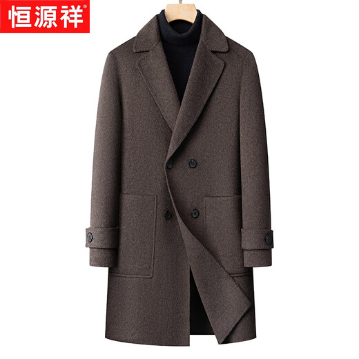 Hengyuanxiang nueva chaqueta de abrigo de lana con cuello de traje de longitud media para hombres de negocios informal de lana de doble cara para hombres de otoño e invierno para hombres