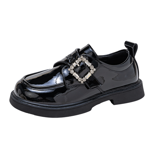 YEEHOO girls student shoes autumn campus performance vintage Velcro button British style fashion versatile small leather shoes black 32 inner length 20.5cm suitable for feet 19.5-20.0cm