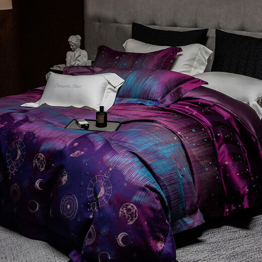 High-end villa double-strand 100S Pima cotton four-piece set pure cotton jacquard quilt cover sheets luxury bedding Bright Galaxy 1.5m bed sheet four-piece set