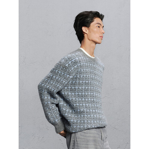 GXG Men's Wear Shopping Mall Checked Sweater Men's Loose Commuting Sweater, Coffee Bottom Blue Plaid 175/L