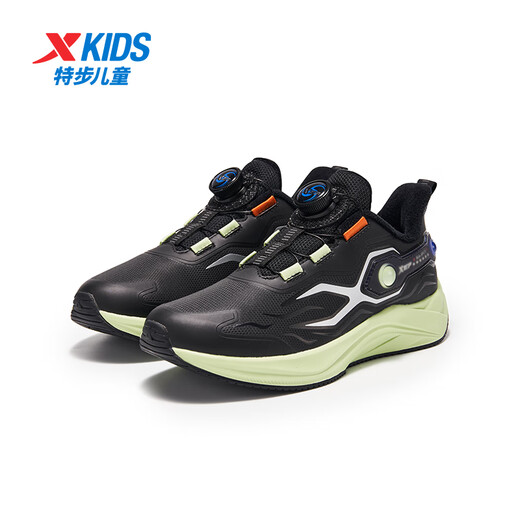 XTEP Children's Shoes Children's X Mecha-Rocket Shoes Knob Buckle Running Shoes Winter Plush Cotton Shoes Black/Jelly Green 33