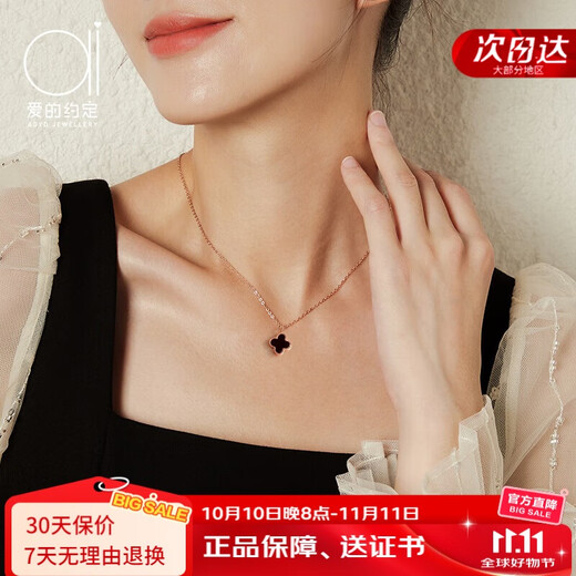 Promise of Love Light luxury 18k gold double-sided four-leaf clover necklace for women rose gold anniversary birthday gift for girlfriend and wife