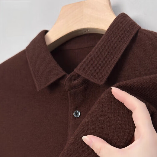 Deer King Optim Autumn and Winter New 100 Pure Cashmere Sweater Men's Casual and Versatile Middle-aged Men's Slim Lapel Long Sleeve Bottoming Sweater Fan Brown Camel (Medium) Thick S 165 Code Recommended 100-120 Jin Jin is equal to 0.5 kg