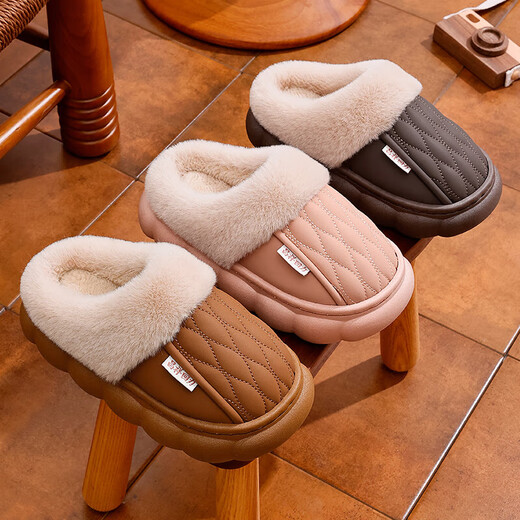 New autumn and winter thick-soled non-slip non-slip boys and girls indoor home winter plus velvet warm cotton slippers upgraded version bean paste-slippers 12 36/37 adults one size too small