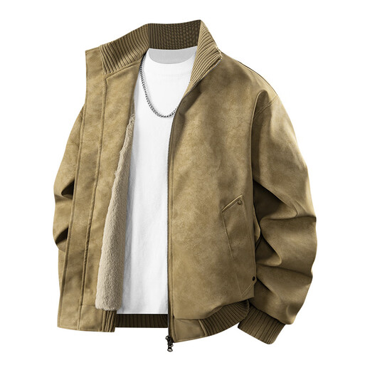 JEEP SPIRIT吉普秋冬加绒加厚保暖老钱风PU皮衣男亮面PU皮夹克男立领机车皮 黑色加绒 XL