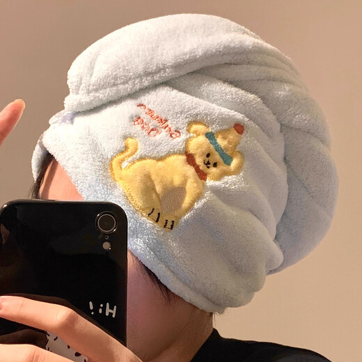 Fanye's hair drying cap for women, hair towel, hair drying towel, strong water absorption, quick-drying, coral velvet, thickened bathing shampoo, shower cap for students, cute puppy drying hair cap