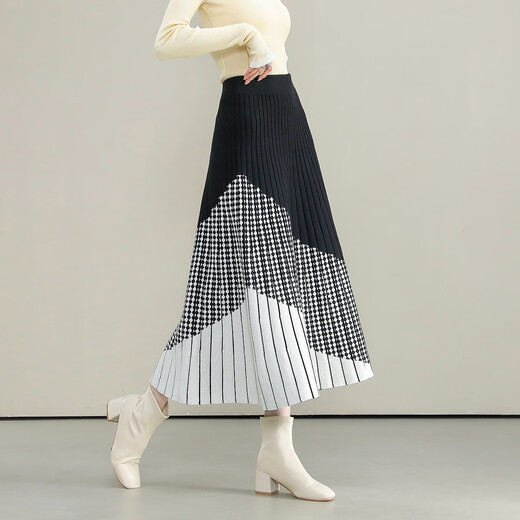 Demana, good-looking everyday, winter atmosphere, elastic waist, contrasting color, A-line hidden flesh, easy to match skirt, mid-length for women