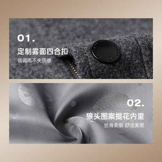 
Seven Wolf Woolen Coat Men's Coat New Winter Stand Collar Clean Color Woolen Medium-Length Commuting Casual Men's Clothing 702 (Dark Apricot) 2XL 180/96A