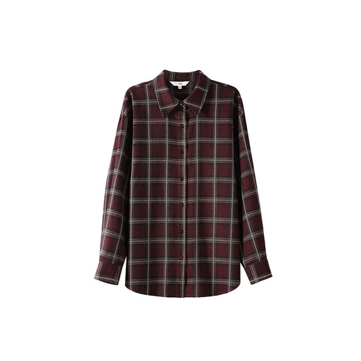 Osha retro contrasting plaid shirt women's winter new style slim brushed long-sleeved shirt top Angora Red XL