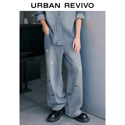 UR2026 Spring New Men's Denim Revival Fun Embroidered Denim Trousers UUV850026 Gray Blue 31
