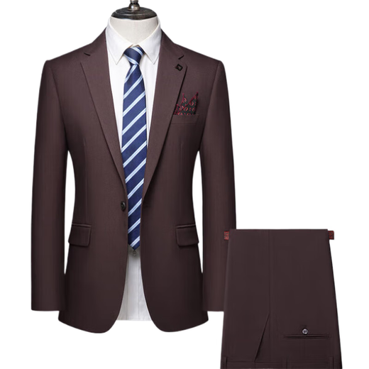 Septwolves Jacket Expert Light Luxury Suit Men's Autumn and Winter One Button Single Slit Two-piece Wedding Banquet Sheep Wool Suit Suit Dark Red L 175 120-135Jin Jin is equal to 0.5 kg