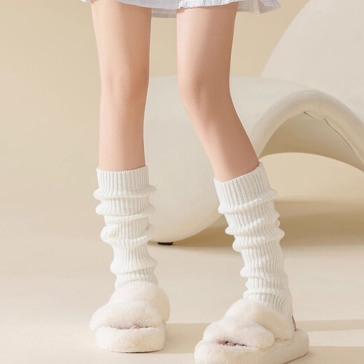 WVGX American knitted socks for women, spring and autumn style pile socks, long calf socks, gray mid-calf leg covers, 1 white, 1 coffee color, one size fits all