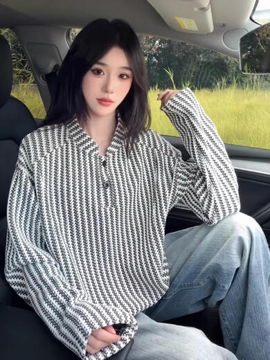 Xuanfanduo herringbone pattern American Henry collar sweatshirt for men in autumn heavyweight houndstooth long-sleeved T-shirt with bottoming shirt for men white M M recommended 105-120 Jin Jin equals 0.5 kg