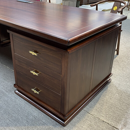 All solid wood desk and bookcase combination rosewood boss desk and chair with side table office desk furniture executive desk rosewood 2.4m desk + side table + main chair