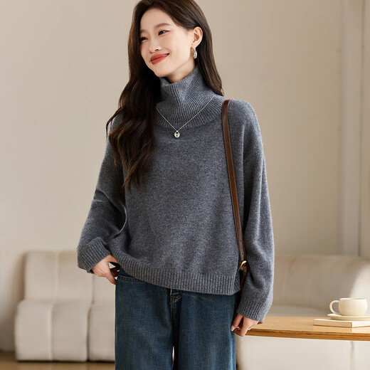 Shexi (Srcr) 365g thickened 100% wool sweater for women autumn and winter loose knitted base layer