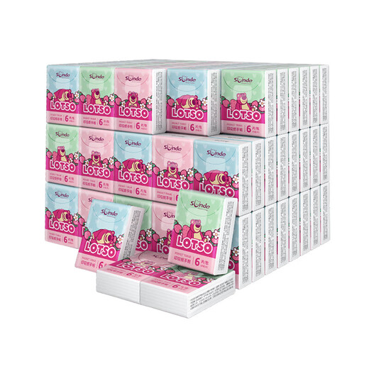 Disney (Diseny) Strawberry Bear Handkerchief Paper Cartoon Pattern Printed 4-Layer Thickened Paper Tissue Small Pack Tissue Paper Strawberry Bear Listens to Berry Good 4-Layer 6 Pieces*18 Pack