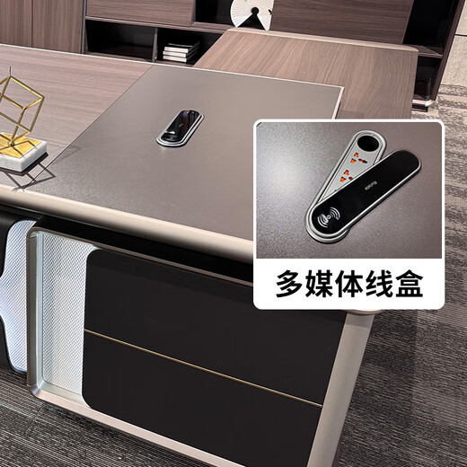 KOQUMGE boss desk office desk complete set of workbench log light luxury modern simple executive desk chairman office desk and chair 2.4 meters boss desk adsorption panel