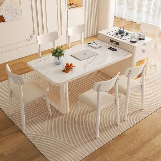 Xiaomi Pearl Cream Island Slate Dining Table Retractable Simple Multi-Function Storage Island Cabinet Combination Home Dining Table Furry Chair + Desktop Pure White/Black Optional Free Matching One Table Four Chairs 1.4m Dining Table + Fixed Socket Style Consult Customer Service