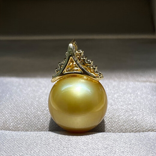 Jinxu natural foreign gold bead pendant Ice and Snow Queen 18K gold diamond thick gold round bright seawater pearl necklace gold 12-13mm