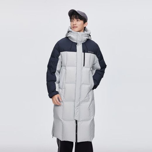 BOSIDENG fashion sports series 90 velvet stitching color hooded drawstring letters Logo chest patch pocket windproof double placket warm and thick ink gray/island blue 8A43/59028A4A XXS 155/80A