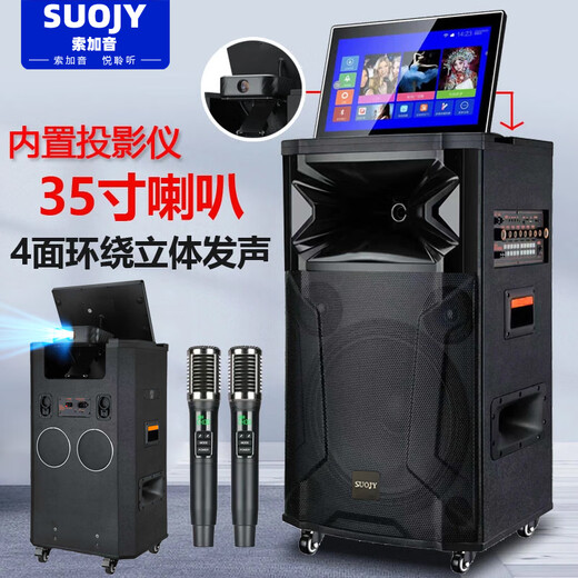 Suojiayin 25 new 35-inch horn subwoofer outdoor projection square dance karaoke audio with display screen high-power home smart mobile KTV karaoke all-in-one machine karaoke speaker 35-inch horn deluxe version + 1000G storage + 3 microphones