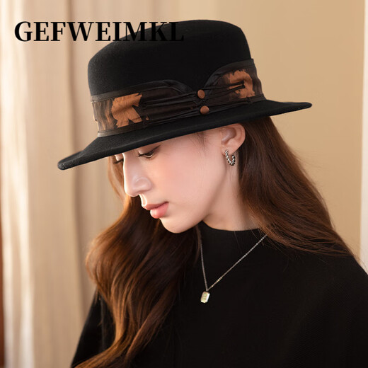GEFWEIMKL Merino Wool Hat Women's Autumn and Winter French Flat Brim Wool Felt Hat Women's Korean Style Versatile Jazz Hat Women Camel (Foldable) M (56-58cm)