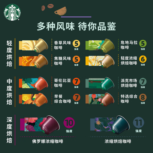 Starbucks (Starbucks) capsule coffee multi-flavor mixed black coffee cost-effective 9 boxes of 90 pieces total 495g suitable for Nespresso capsule machine