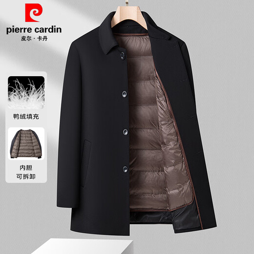 Pierre Cardin mid-length wind clothes for men in autumn and winter new style middle-aged and elderly dads removable down liner warm jacket for men black XL 180