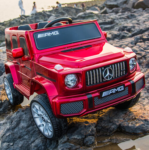 New children's electric car that can sit on four-wheeled toy car, remote control car, off-road stroller for boys and girls, extra large size, upgraded black four-wheel drive + full function + leather seat, soft wheels