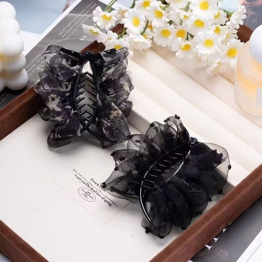 Cloud bubble pleated floral ball head hair clip hair accessory 2025 new high-end back head hair clip for women black floral + black 2 pieces 1 piece set