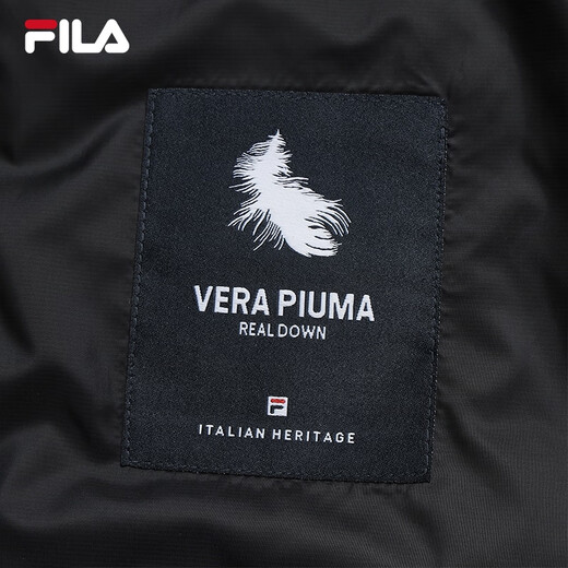 FILA Offizielle leichte Daunenjacke für Herren, Winter, Business, Casual, mit Kapuze, warme Jacke, True Black-BK XL 180/100A