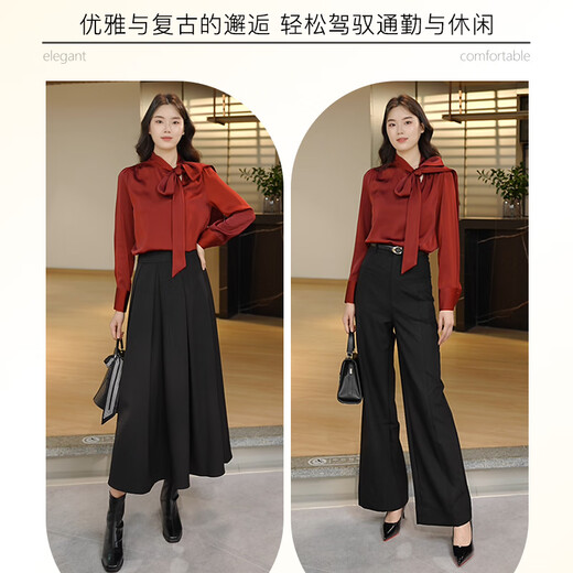 Late White New Product 2025 Autumn Style Chinese Red Lace Elegant Shirt Commuting Solid Color Light Mature Fashion Shirt Women Dark Red M