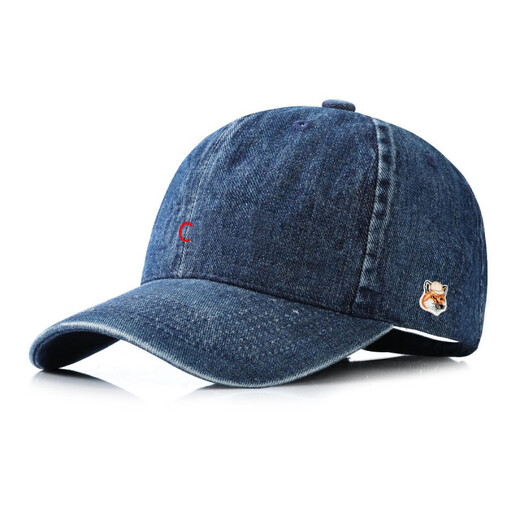 MAISON HYSAN Little Fox Korean Baseball Cap Men's and Women's Trendy Peaked Cap Fashionable and Versatile Dark Blue Adjustable