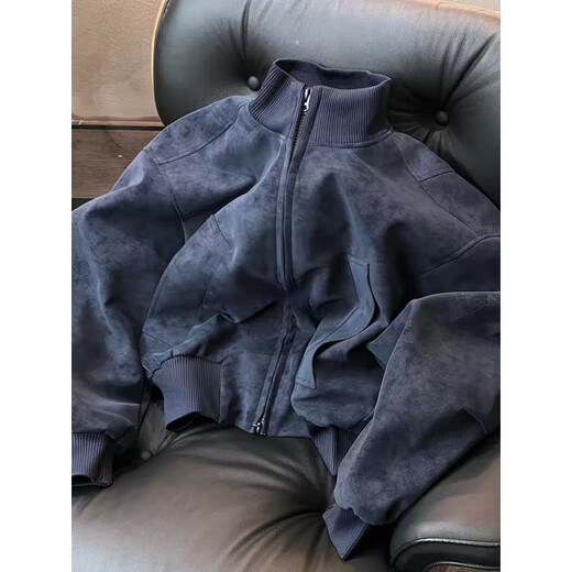 Main style (ZHUYIFAN) light gray American pu leather jacket men's short wide profile tie-dye baseball jacket ma1 pilot motorcycle jacket black