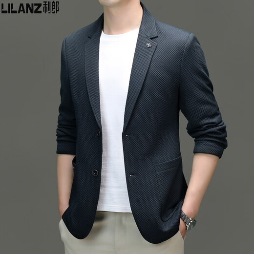 Lilan 2025 Spring New Men's Knitted Stretch Youth Casual Suit Korean Style Slim Fashion Business Men's Gray Gray XL