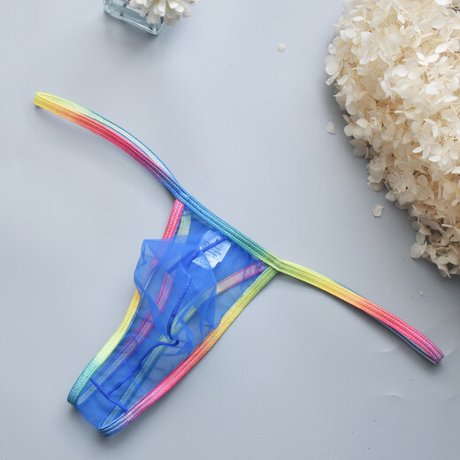 Passionate Pengbai men's thong men's sexy low-waisted transparent pouch men's sexy and tempting men's high elastic underwear B901 white S