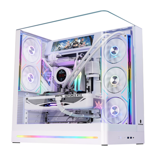 玩嘉问界PLUS白色一体式曲面玻璃海景房机箱游戏电脑台式机ATX/360水冷/背插三面侧透TypeC/ARGB灯条
