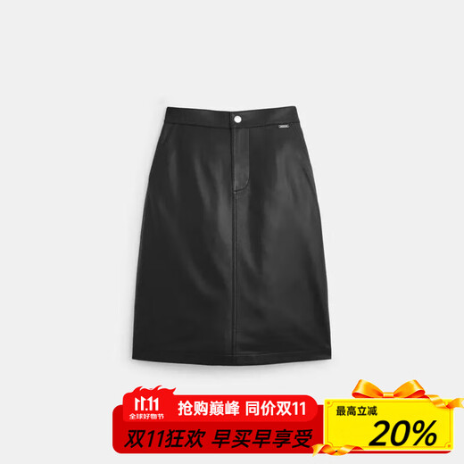 COACH Women's Skirt Slim Fit Leather High Waist Commuting Work Skirt Simple Black One Size | S