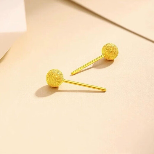 Authentic Hong Kong gold 18K bean earrings for women, Zhou family's same style, real gold 18K frosted earrings, holiday gift for wife, frosted bean earrings