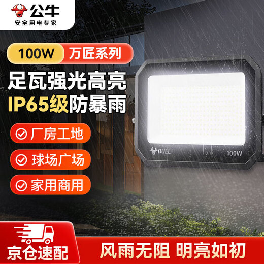 Bull (BULL) LED floodlight outdoor courtyard factory garden light camping light IP65 waterproof grade 100W Wanjiang series MG-D100A-AE-6500K white light