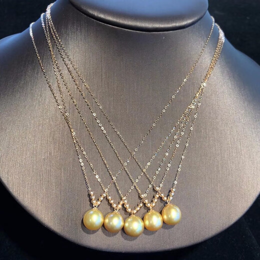 Yuying with certificate, foreign gold pearl pendant, 18K, classic 6+1 Y chain with baby's breath, 1 piece, classic 6+1 chain