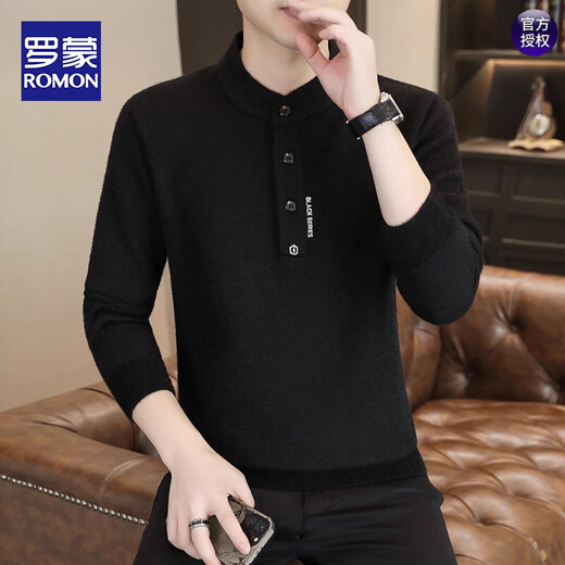 ROMON button sweater men's winter new velvet thickened wool knitted bottoming shirt men's Henry collar warm top Khaki M Recommended 90-100Jin Jin equals 0.5 kg