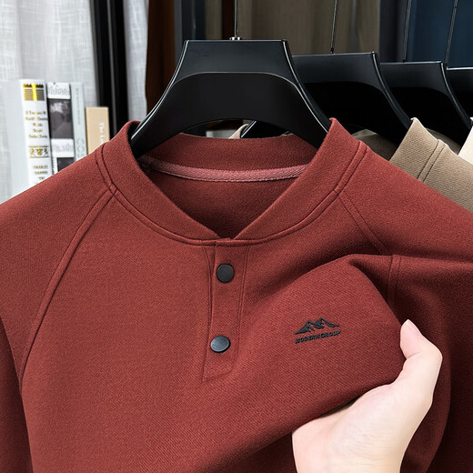 GOLDLION G+Goldlion broken code 2026 German velvet two-button Henry collar sweatshirt men's autumn and winter new casual pullover loose khaki M (recommended 95-110Jin Jin is equal to 0.5 kg)