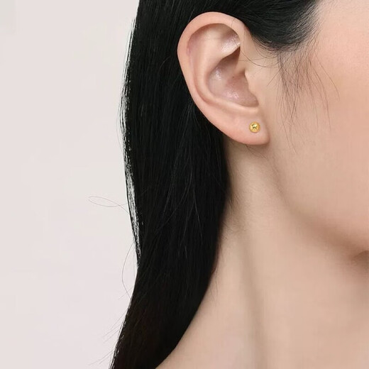 Authentic Hong Kong gold 18K bean earrings for women, Zhou family's same style, real gold 18K frosted earrings, holiday gift for wife, frosted bean earrings
