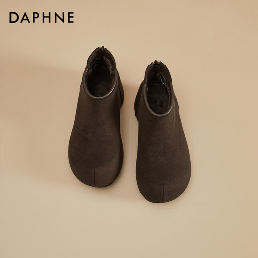 Daphne short boots for women thick-soled low-heeled inner heightening solid color plus velvet comfortable round toe back zipper ankle boots for women brown 37